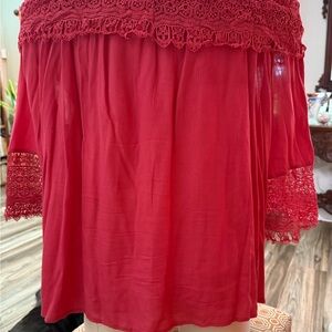 New York & Company Red off-shoulder w/straps Lace Bodice